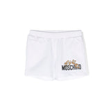 Moschino Kids Short Bianco con Logo Teddy Bear per Neonati (fronte)