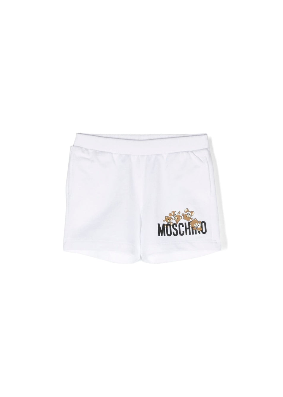 Moschino Kids Short Bianco con Logo Teddy Bear per Neonati (fronte)