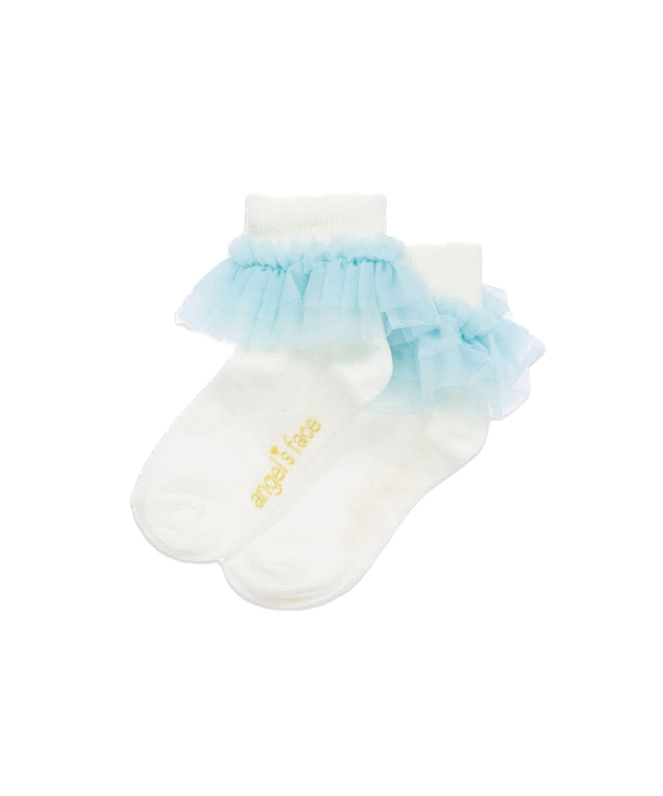 Angel's Face Top Calzini Bianchi/Celeste Frilly per Bambine