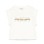 MSGM Kids T-shirt Crema con Applicazione Perline per Bambine