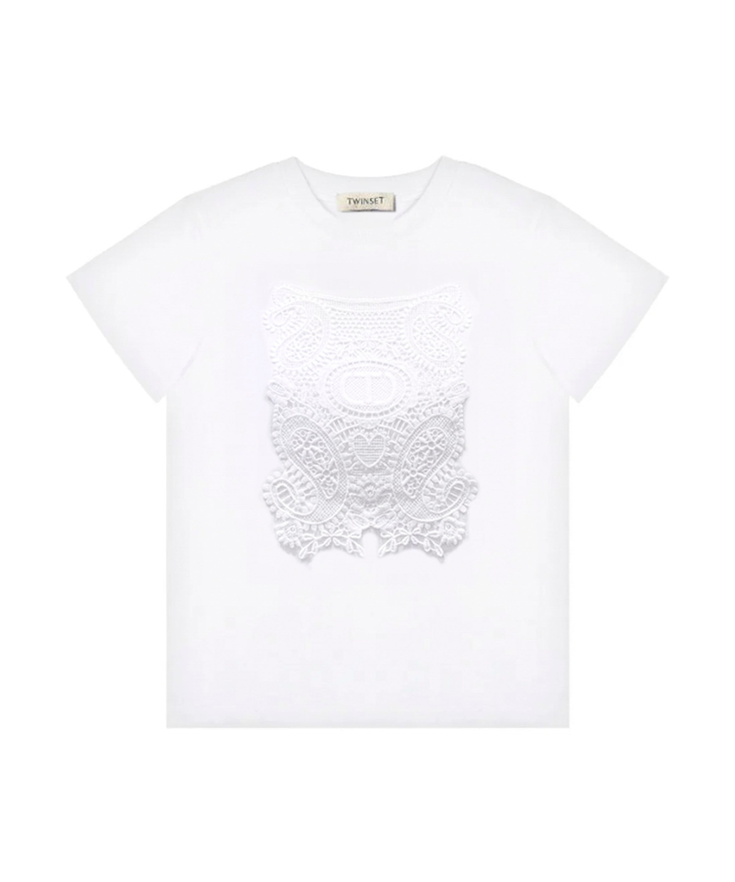 Twinset Kids T-Shirt Bianca con Ricami per Bambine