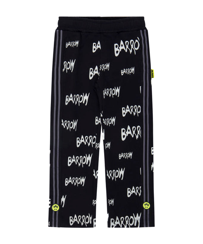 Barrow Kids Pantaloni in Felpa Neri con Stampa per Bambini