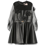 Elisabetta Franchi My Little Girl Black Dress with Flower Applique for Little Girls