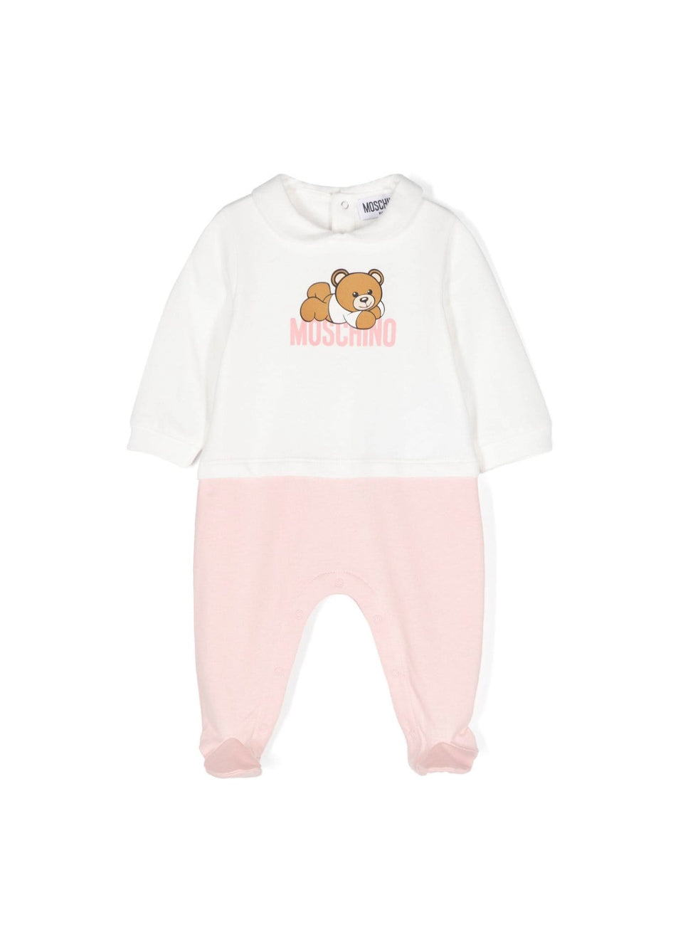 Moschino Kids Tutina Bianco/Rosa con Stampa Logo per Neonate 