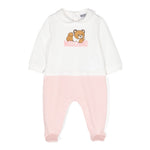 Moschino Kids Tutina Bianco/Rosa con Stampa Logo per Neonate 