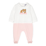 Moschino Kids Tutina Bianco/Rosa con Stampa Logo per Neonate 