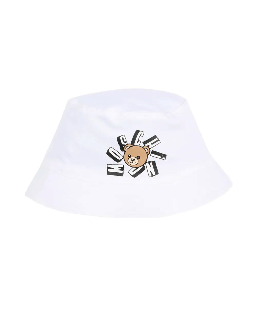 Moschino Kids Bucket Bianco con Logo Teddy Bear per Neonati