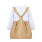 Moschino Kids Completo Beige con Scamiciato in Velluto a Coste Teddy Bear e Polo Bianca per Neonate