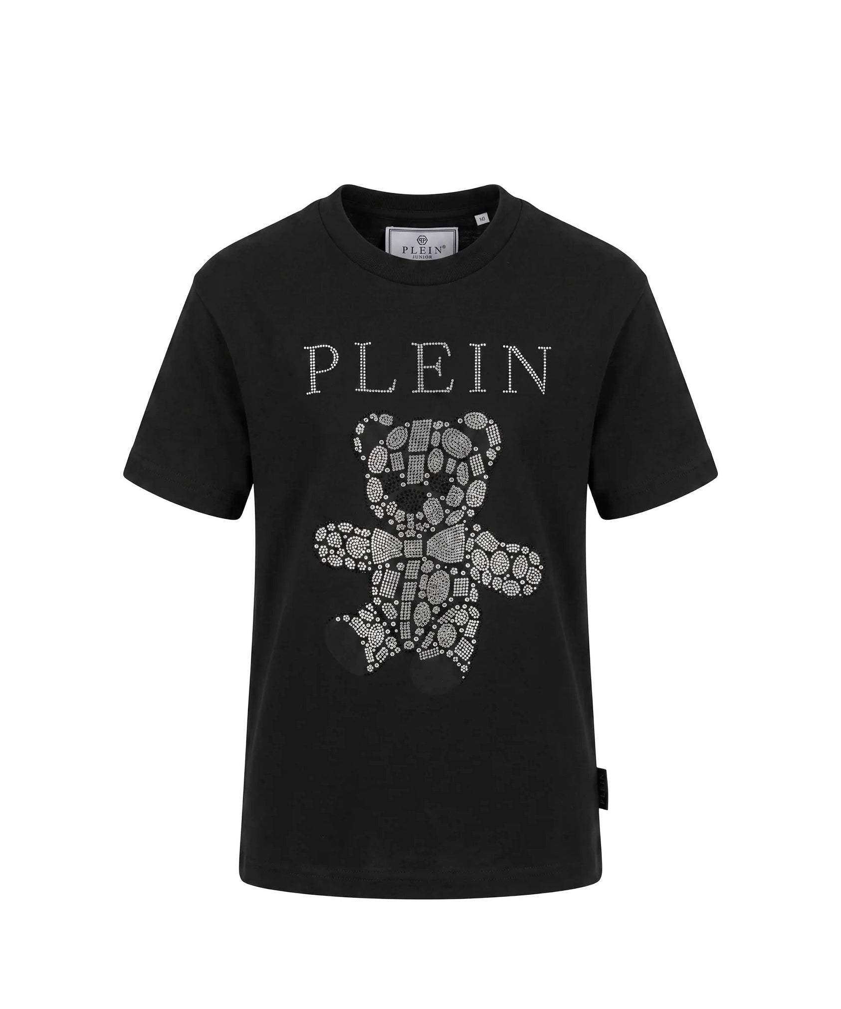 Philipp Plein Kids T-shirt Nera in Cotone con Stampa Teddy Bear Strass e Logo per Bambine