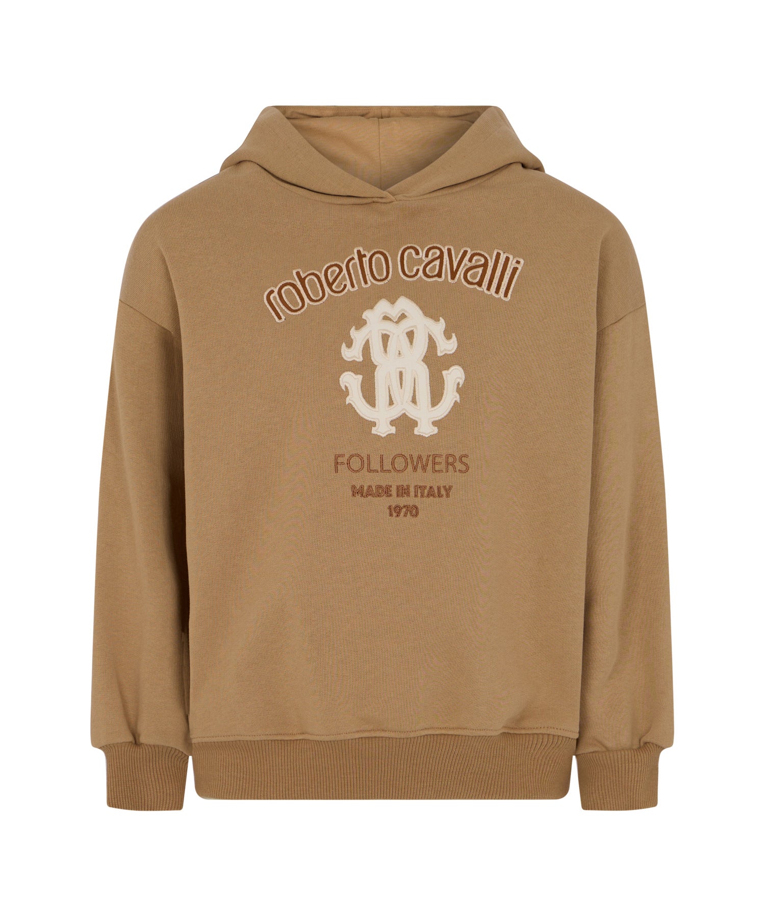 Roberto Cavalli Kids Felpa Beige con Stampa Logo Followers per Bambine