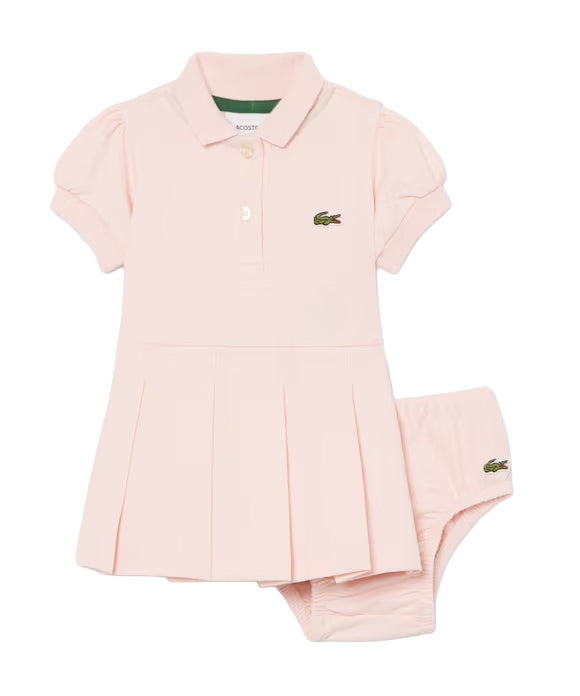 Lacoste Kids Abito Polo Rosa con Logo per Neonate