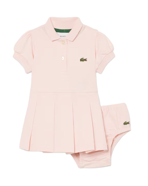 Lacoste Kids Abito Polo Rosa con Logo per Neonate