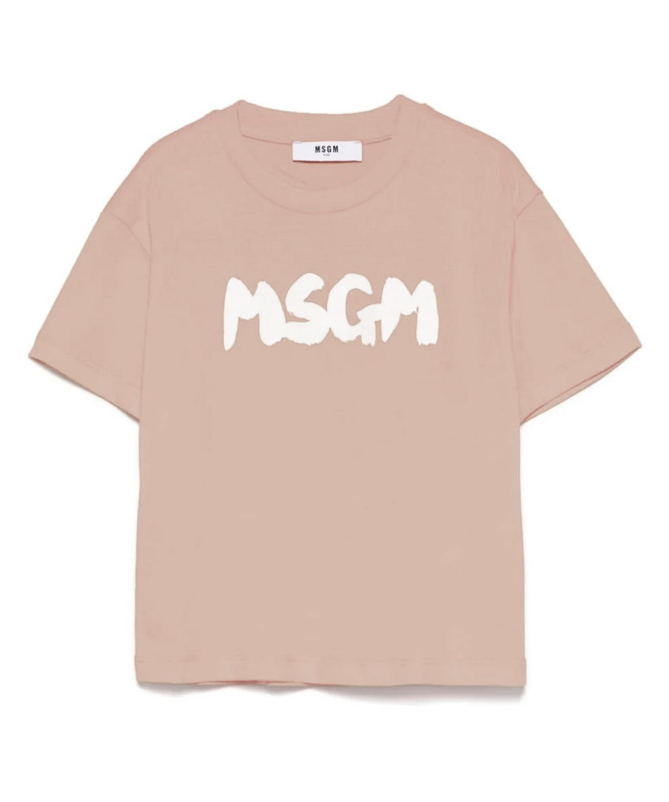 MSGM Kids T-shirt Beige con Logo Per Bambini