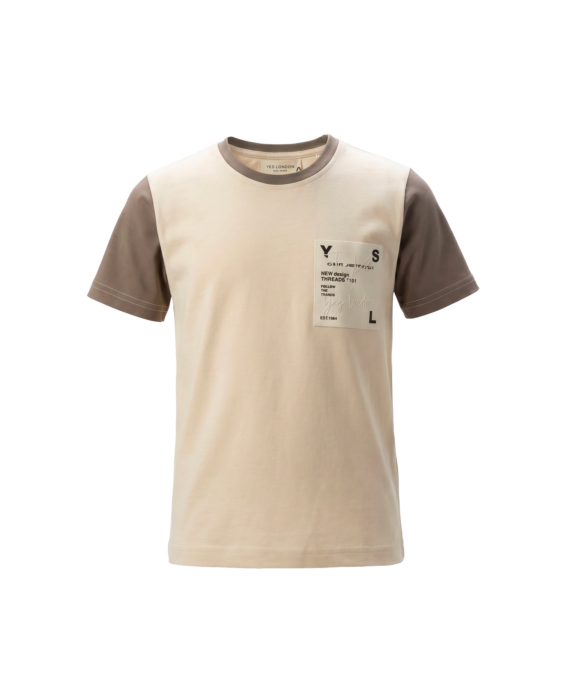 Yes London Kids T-Shirt Beige e Fango con Logo per Bambini