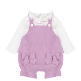 Coconnè Kids Completo in Maglia con Camicina Bianca e Salopette per Neonate