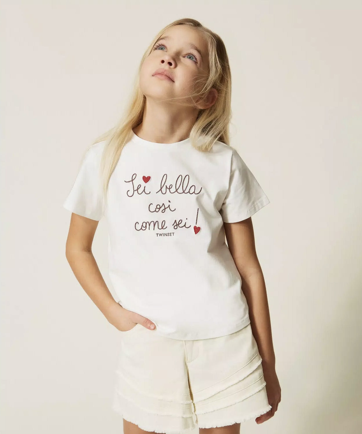 Twinset Kids T-Shirt Bianco con Stampa per Bambine
