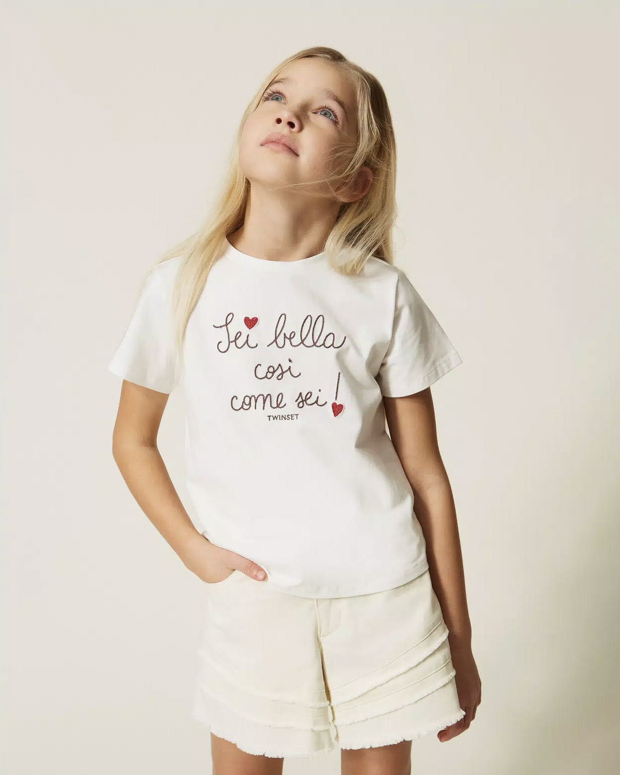 Twinset Kids T-Shirt Bianco con Stampa per Bambine