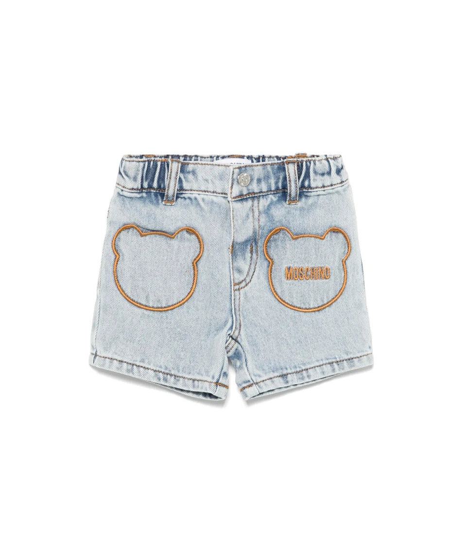 Moschino Kids Short in Denim con Ricami per Neonate