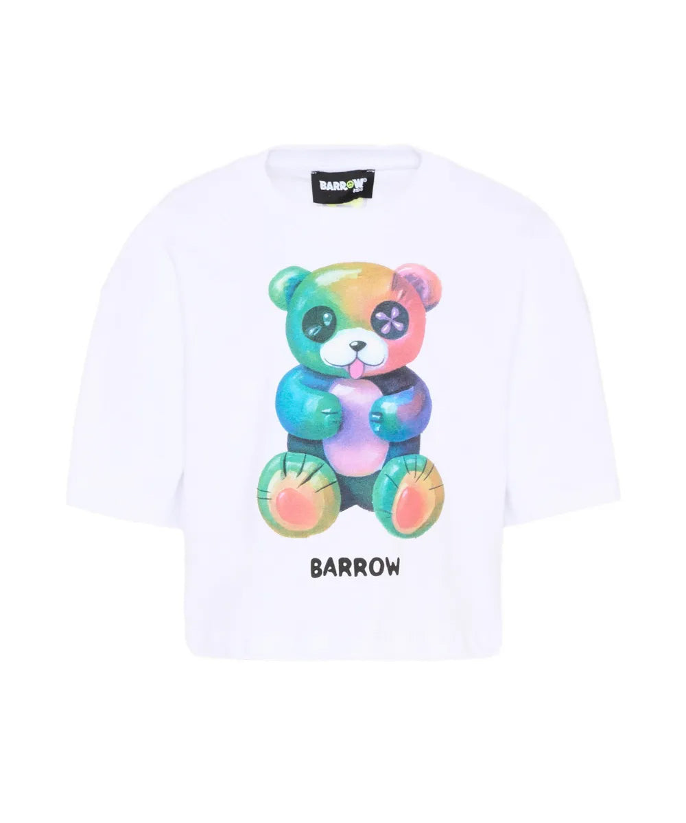 Barrow Kids T-Shirt Bianco con Stampa Teddy Multicolor per Bambine