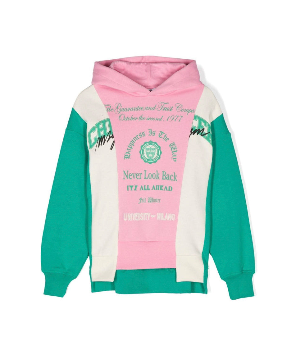 MSGM Kids Felpa Verde/Rosa con Stampa per Bambine 