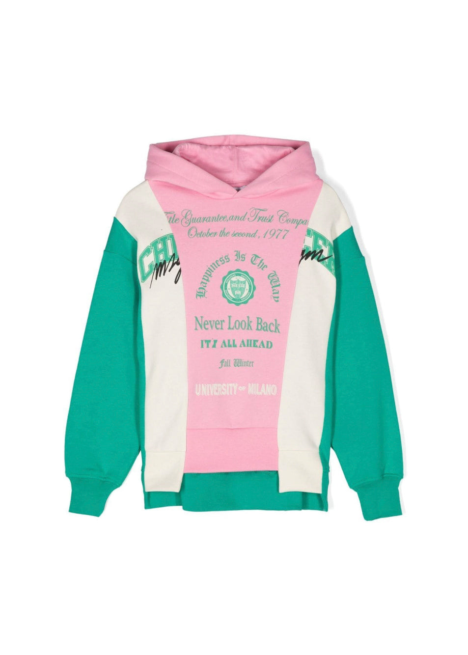 MSGM Kids Felpa Verde/Rosa con Stampa per Bambine 