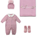 Marlù Set Coperta+Tutina+Scarpine+Cappellino Rosa per Neonate