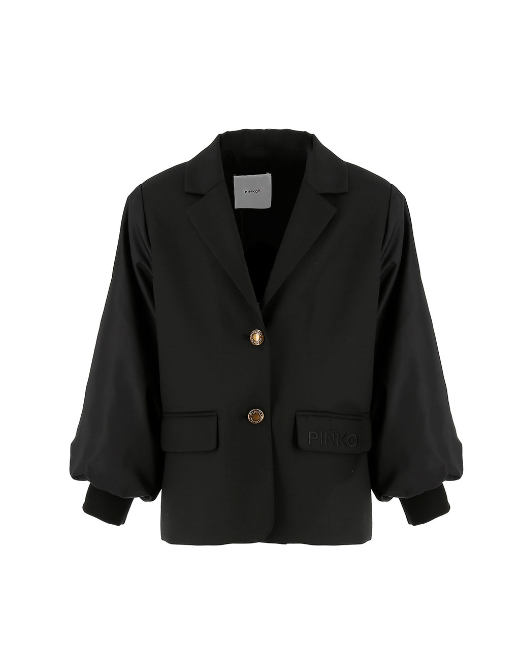 Pinko Kids Giacca Nera in Tessuto con Logo su Tasca Ricamato