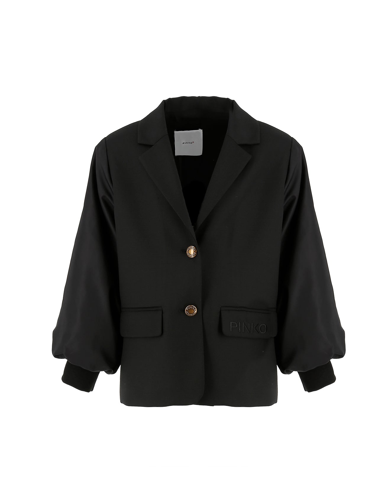 Pinko Kids Giacca Nera in Tessuto con Logo su Tasca Ricamato