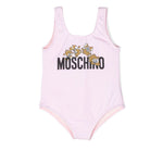 Moschino Kids Costume Monokini Rosa con Logo Teddy Bear per Neonate (fronte)
