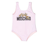 Moschino Kids Costume Monokini Rosa con Logo Teddy Bear per Neonate (fronte)