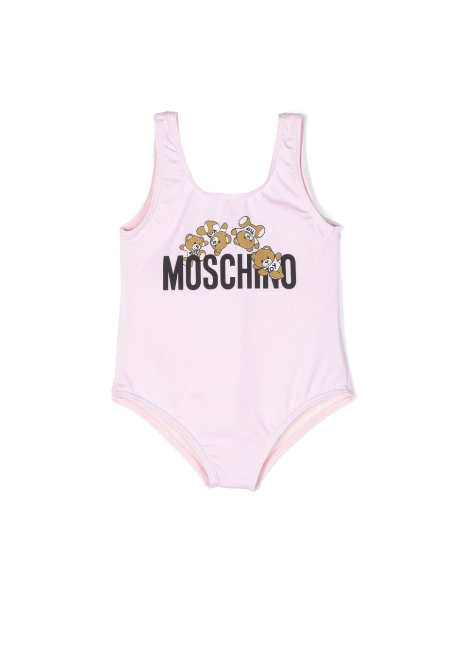 Moschino Kids Costume Monokini Rosa con Logo Teddy Bear per Neonate (fronte)
