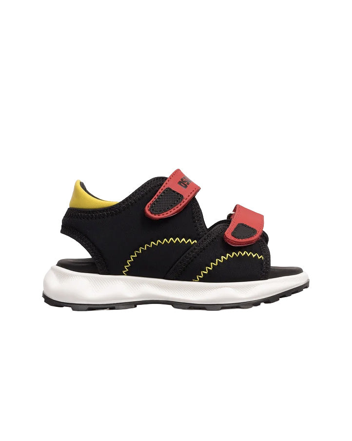 Dsquared2 Kids Sandalo Nero/Rosso/Giallo con Chiusura a Strappo per Bambini