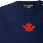 Dsquared2 Kids Maglioncino Blu con Stampa Logo Leaf per Neonati (dettaglio)