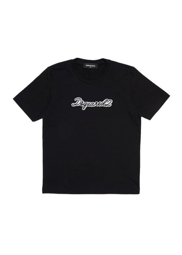 Dsquared2 Kids T-Shirt Nera con Logo Ricamato per Bambine