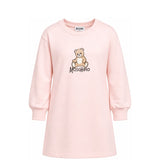 Moschino Kids Vestito Rosa in Felpa con Stampa Teddy Bear e Logo per Bambine