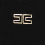 Elisabetta Franchi La Mia Bambina T-shirt Nera con Logo Effetto Metallico Oro per Neonate