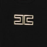 Elisabetta Franchi La Mia Bambina T-shirt Nera con Logo Effetto Metallico Oro per Neonate