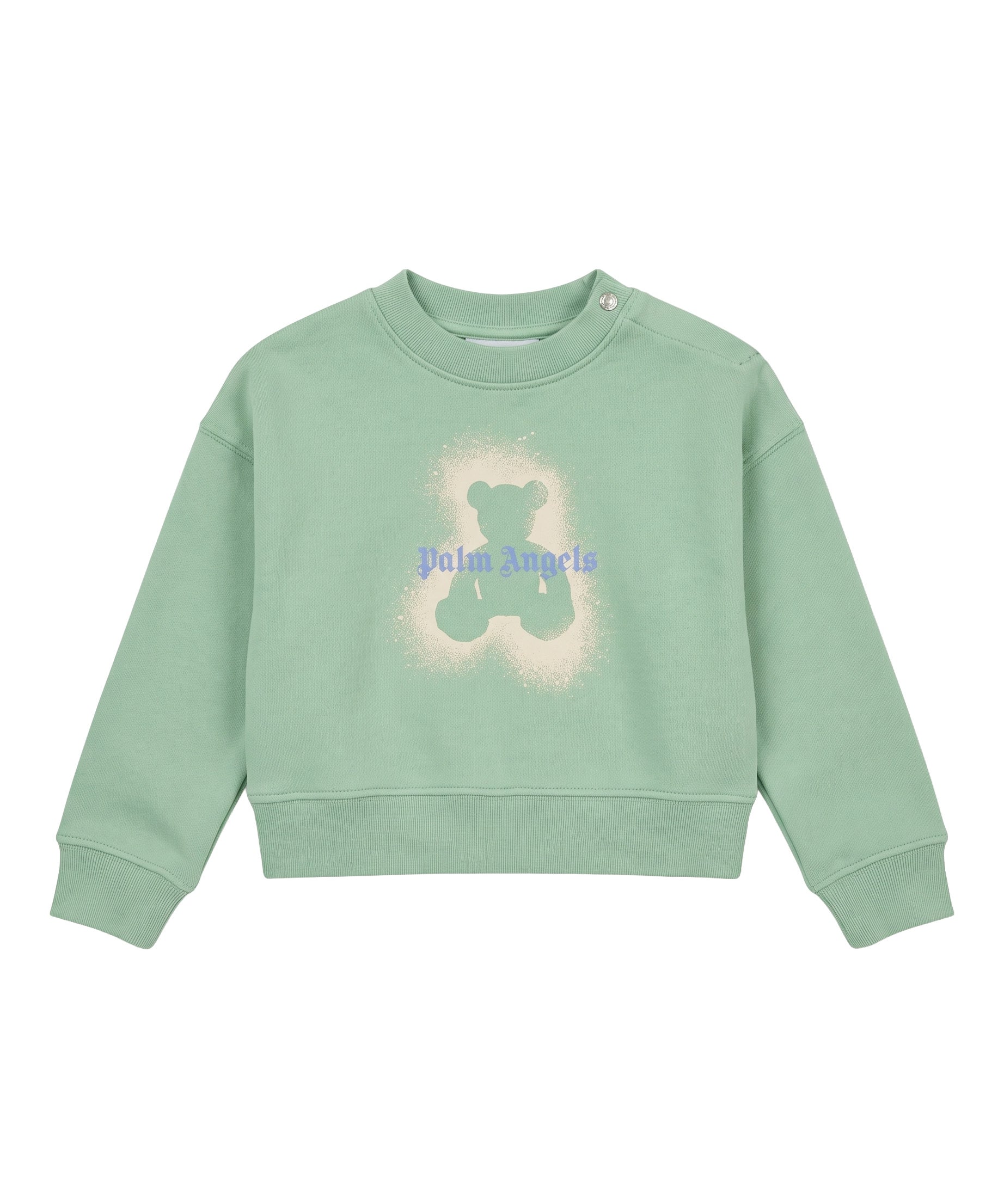 Palm Angels Kids Girocollo Verde Chiaro con Stampa Teddy Spray per Neonati