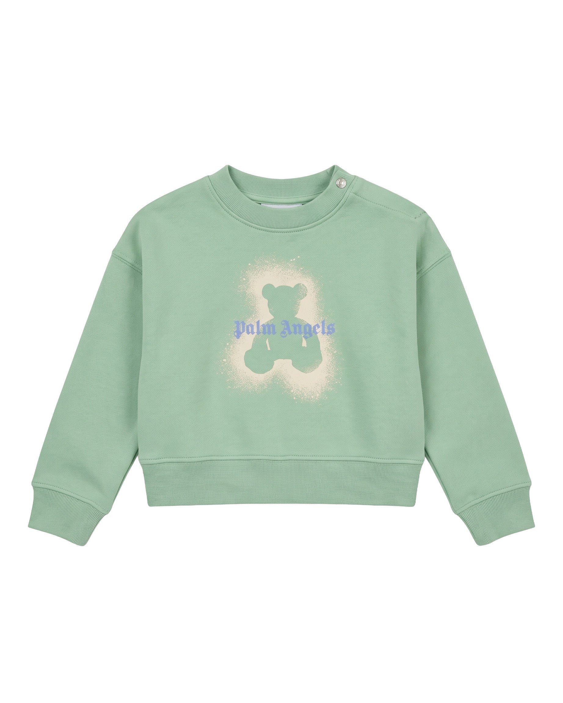 Palm Angels Kids Girocollo Verde Chiaro con Stampa Teddy Spray per Neonati
