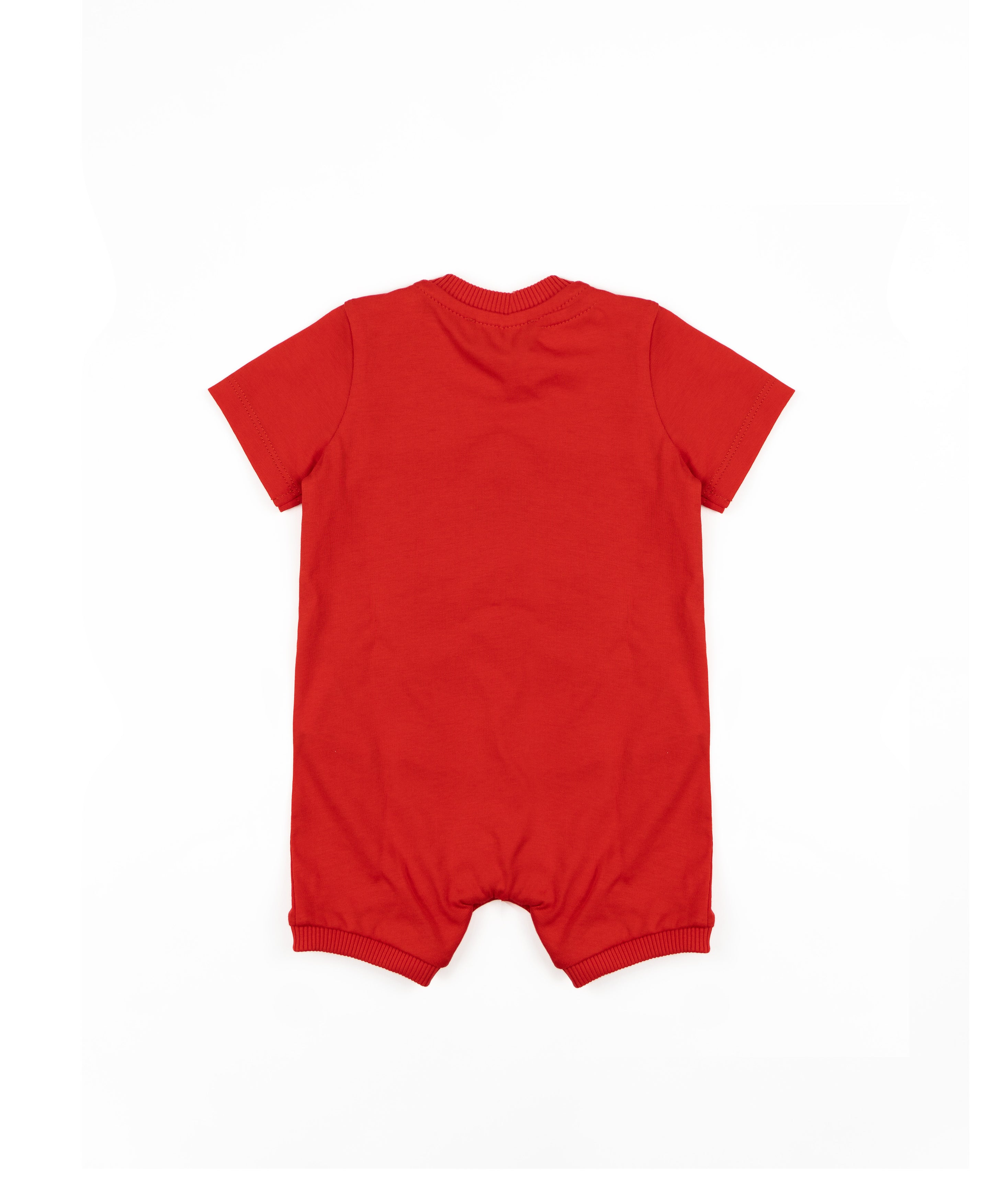 Moschino Kids Pagliaccetto Rosso con Bottoni Apetura Spalla e Stampa Logo Teddy per Neonate