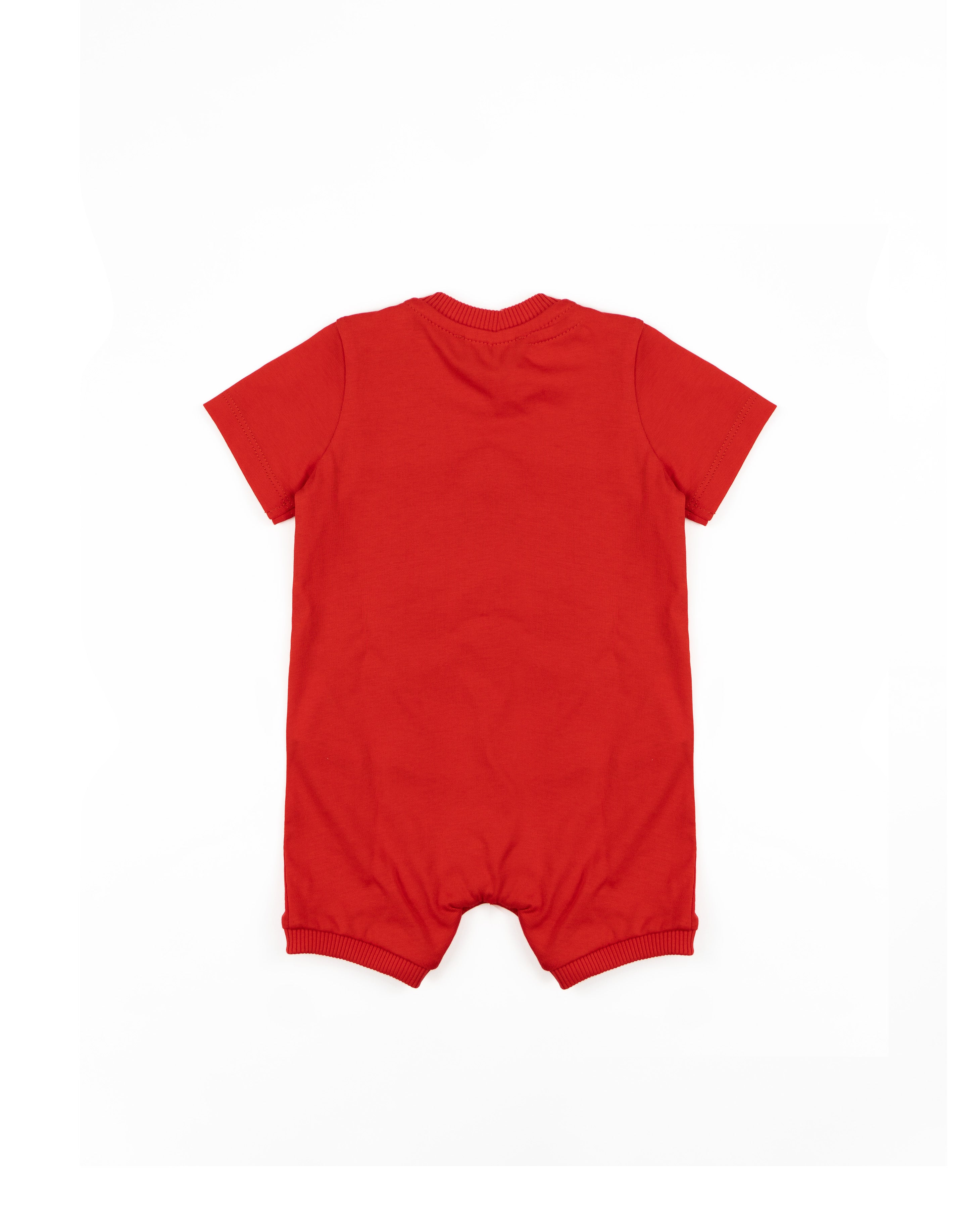 Moschino Kids Pagliaccetto Rosso con Bottoni Apetura Spalla e Stampa Logo Teddy per Neonate