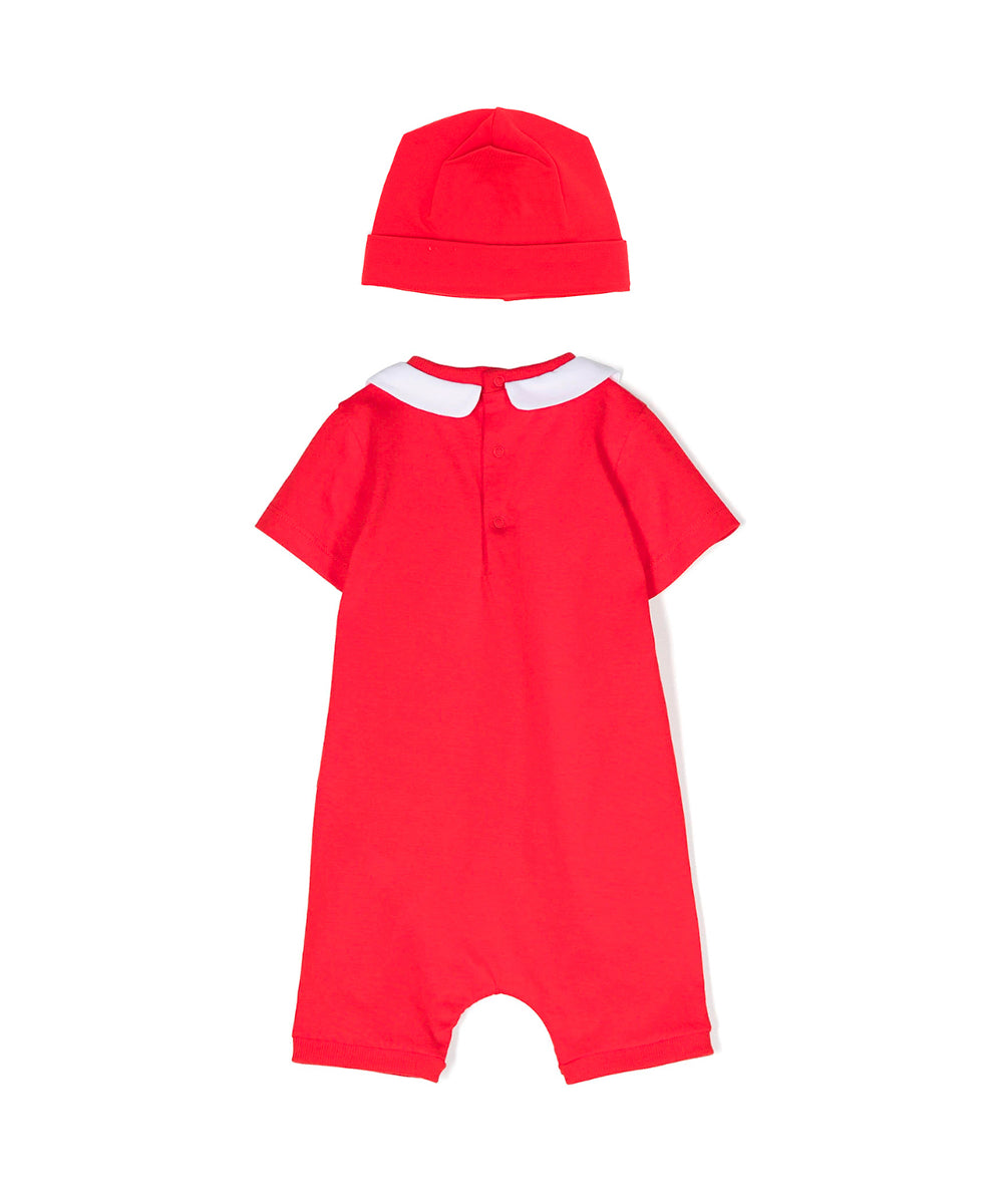 Moschino Kids Pagliaccetto Rosso con Berretto Teddy Bear per Neonati (retro)