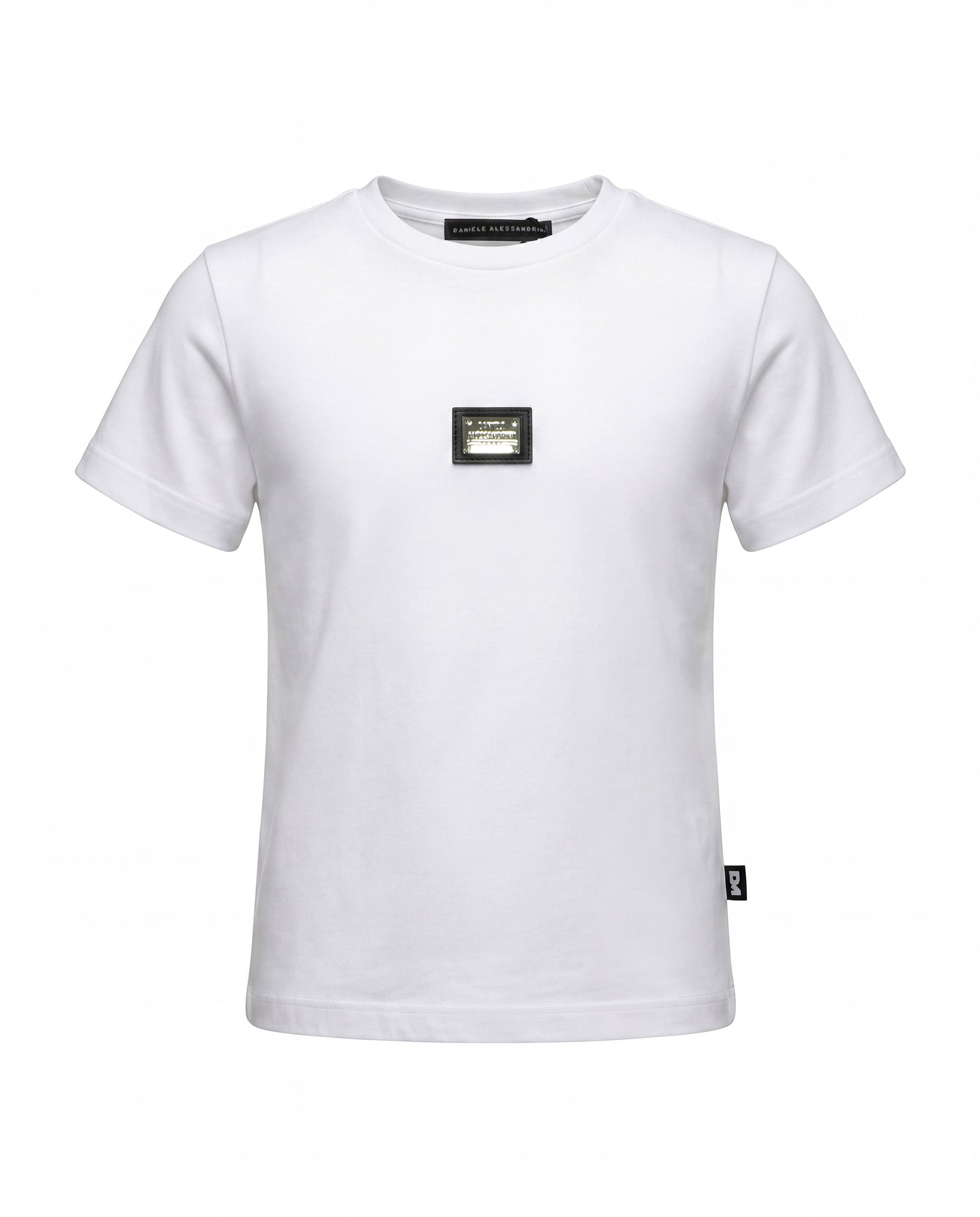 Daniele Alessandrini Kids T-Shirt Bianco con Targhetta Logo per Bambini