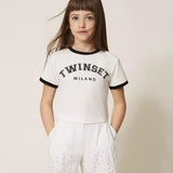 Twinset Kids T-Shirt Bianco e Nero con Logo per Bambine