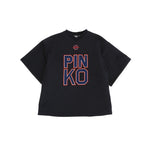 Pinko Kids T-Shirt Blu con Stampa Logo a Contrasto per Bambine