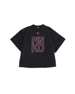 Pinko Kids T-Shirt Blu con Stampa Logo a Contrasto per Bambine
