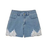 Twinset Kids Shorts in Denim con Dettagli in Pizzo per Bambine