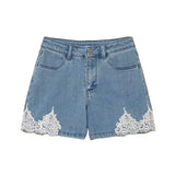 Twinset Kids Shorts in Denim con Dettagli in Pizzo per Bambine