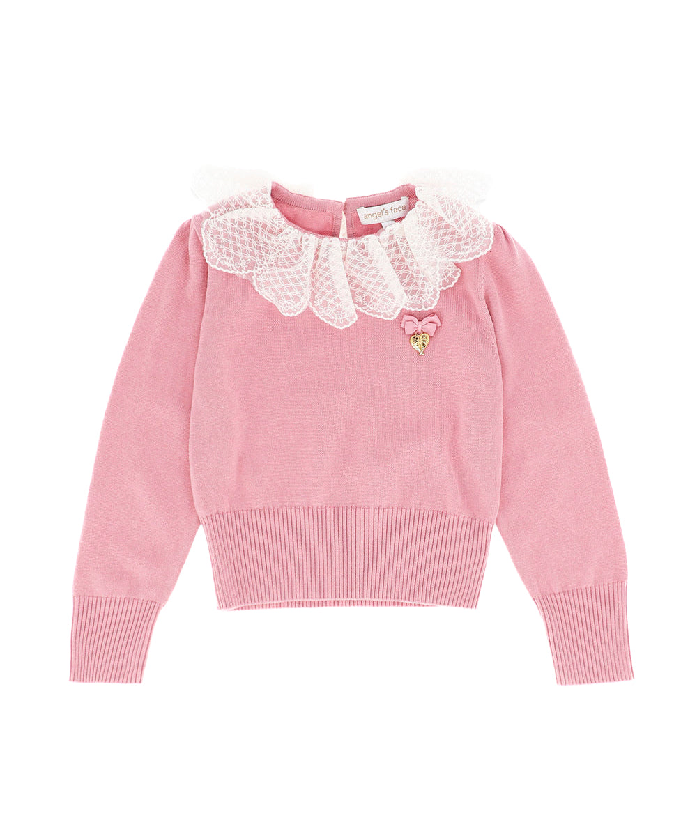 Angel's Face Maglioncino Rosa con Girocollo in Pizzo per Bambine