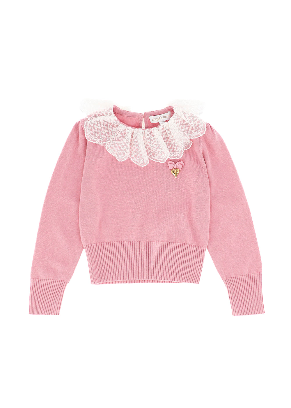Angel's Face Maglioncino Rosa con Girocollo in Pizzo per Bambine